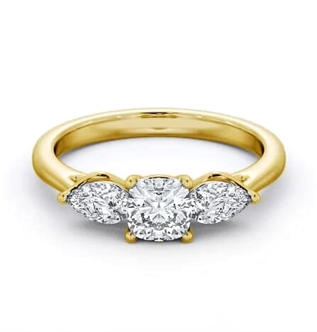 Three Stone Cushion and Pear Diamond Trilogy Ring 18K Yellow Gold TH83_YG_THUMB2 