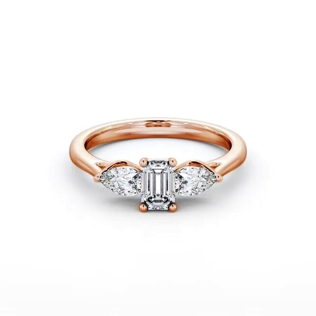 Three Stone Emerald Diamond Ring 18K Rose Gold - Rafaela TH84_RG_HAND