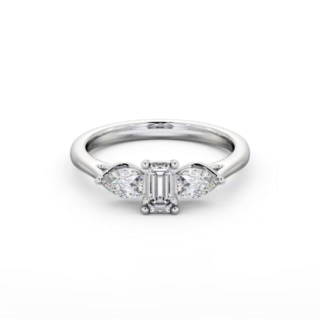 Three Stone Emerald Diamond Ring 18K White Gold - Rafaela TH84_WG_HAND