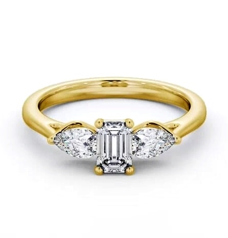 Three Stone Emerald and Pear Diamond Trilogy Ring 18K Yellow Gold TH84_YG_THUMB1