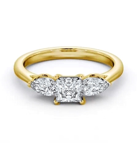 Three Stone Princess and Pear Diamond Trilogy Ring 18K Yellow Gold TH85_YG_THUMB1