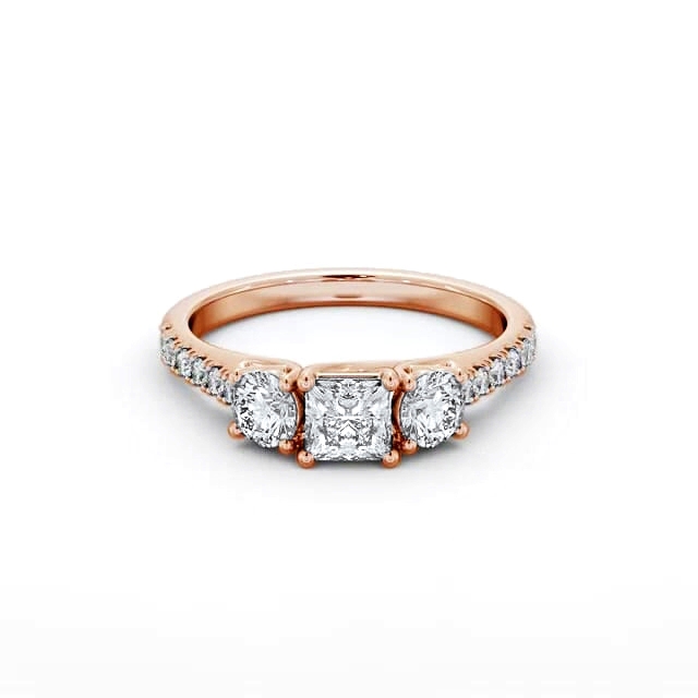 Three Stone Princess Diamond Ring 18K Rose Gold - Azari TH86_RG_HAND