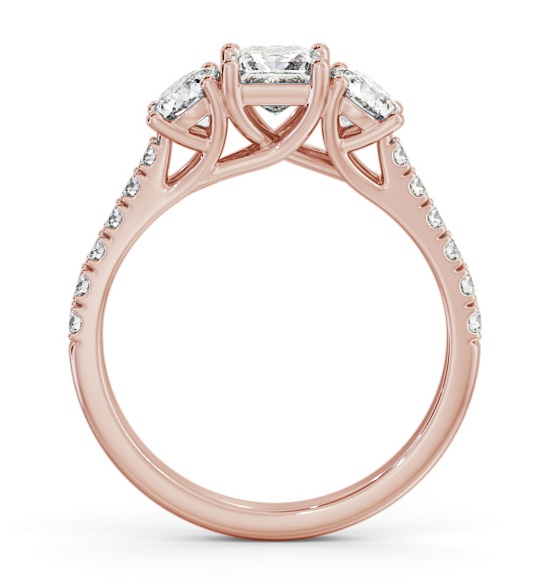 Three Stone Princess and Round Ring 9K Rose Gold with Side Stones TH86_RG_THUMB1 