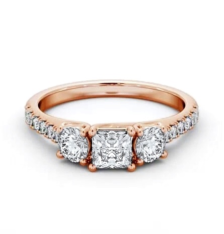 Three Stone Princess and Round Ring 9K Rose Gold with Side Stones TH86_RG_THUMB1