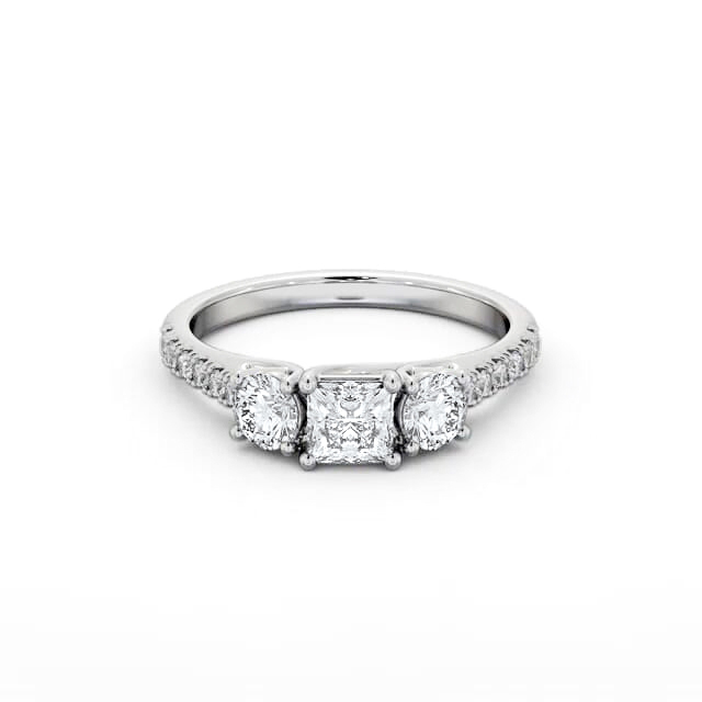 Three Stone Princess Diamond Ring 18K White Gold - Azari TH86_WG_HAND