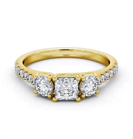 Three Stone Princess and Round Ring 9K Yellow Gold with Side Stones TH86_YG_THUMB2 