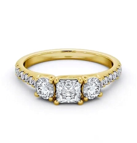 Three Stone Princess and Round Ring 9K Yellow Gold with Side Stones TH86_YG_THUMB1