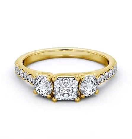Three Stone Princess and Round Ring 18K Yellow Gold with Side Stones TH86_YG_THUMB2 