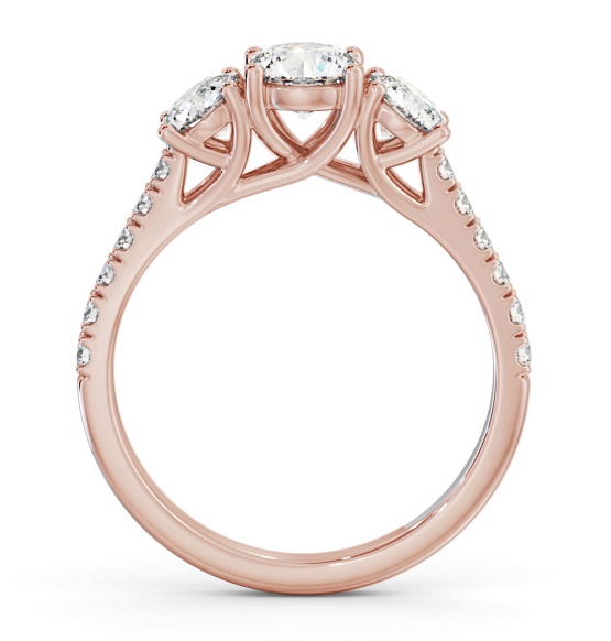 Three Stone Round Diamond Trilogy Ring 9K Rose Gold with Side Stones TH87_RG_THUMB1 