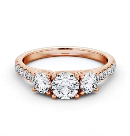 Three Stone Round Diamond Trilogy Ring 9K Rose Gold with Side Stones TH87_RG_THUMB1