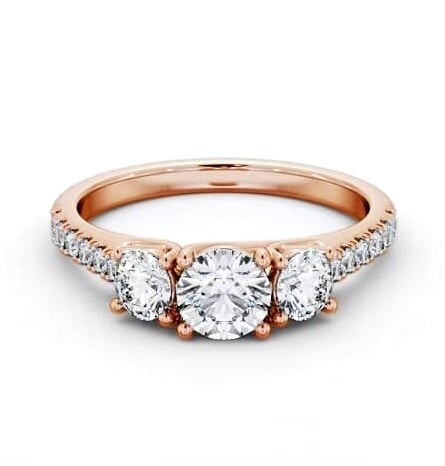 Three Stone Round Diamond Trilogy Ring 18K Rose Gold with Side Stones TH87_RG_THUMB2 