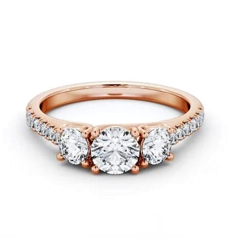 Three Stone Round Diamond Trilogy Ring 9K Rose Gold with Side Stones TH87_RG_THUMB2 