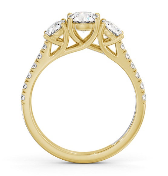 Three Stone Round Trilogy Ring 18K Yellow Gold with Side Stones TH87_YG_THUMB1 