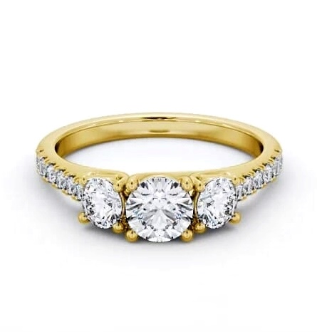 Three Stone Round Diamond Trilogy Ring 9K Yellow Gold with Side Stones TH87_YG_THUMB1