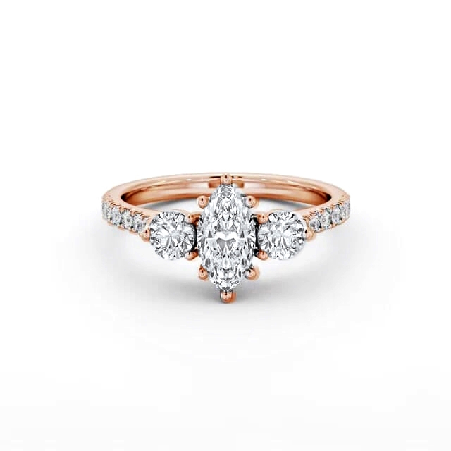 Three Stone Marquise Diamond Ring 18K Rose Gold - Cadence TH90_RG_HAND