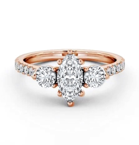 Three Stone Marquise and Round Ring 9K Rose Gold with Side Stones TH90_RG_THUMB1
