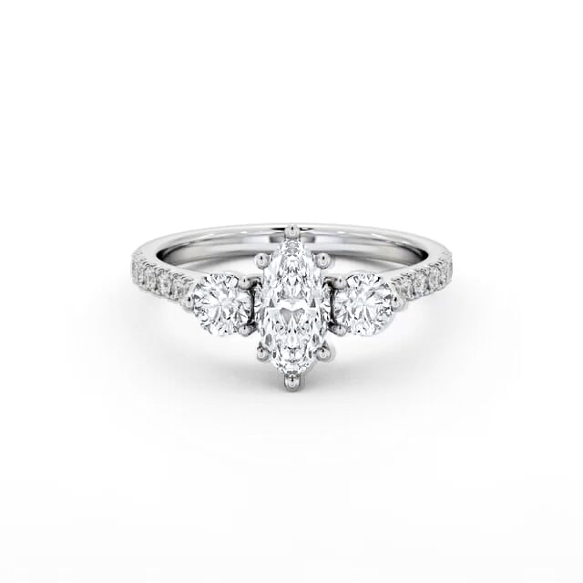Three Stone Marquise Diamond Ring 18K White Gold - Cadence TH90_WG_HAND