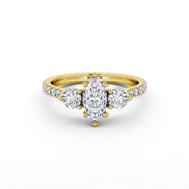 Three Stone Marquise Diamond Ring 18K Yellow Gold - Cadence TH90_YG_HAND