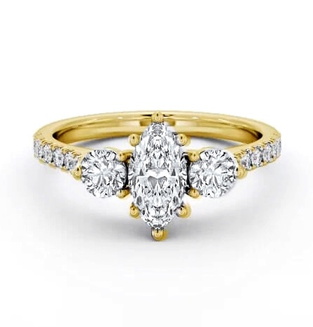 Three Stone Marquise and Round Ring 9K Yellow Gold with Side Stones TH90_YG_THUMB1