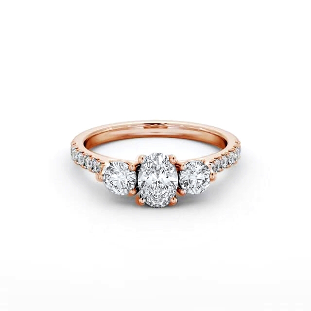Three Stone Oval Diamond Ring 18K Rose Gold - Lakota TH91_RG_HAND