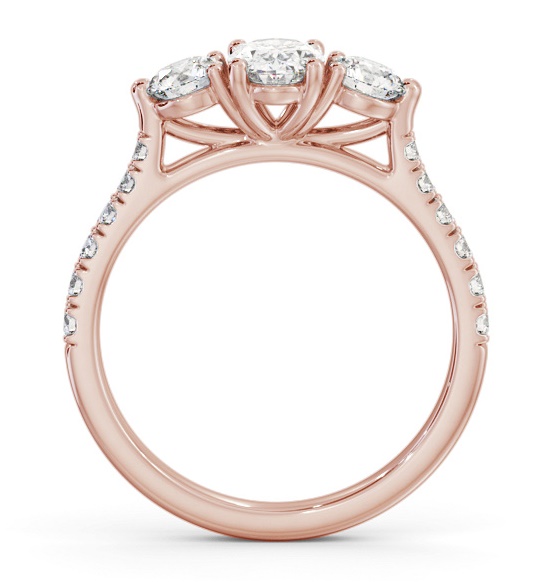 Three Stone Oval and Round Diamond Ring 18K Rose Gold with Side Stones TH91_RG_THUMB1