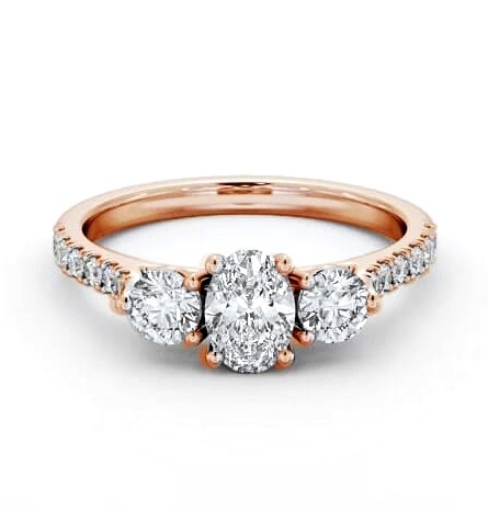 Three Stone Oval and Round Diamond Ring 9K Rose Gold with Side Stones TH91_RG_THUMB1