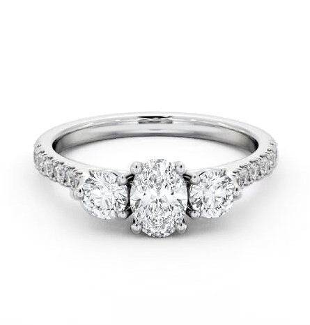 Three Stone Oval and Round Diamond Ring Platinum with Side Stones TH91_WG_THUMB2 