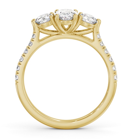 Three Stone Oval and Round Diamond Ring 9K Yellow Gold with Side Stones TH91_YG_THUMB1