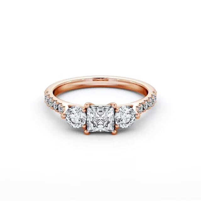 Three Stone Princess Diamond Ring 18K Rose Gold - Elsie TH92_RG_HAND