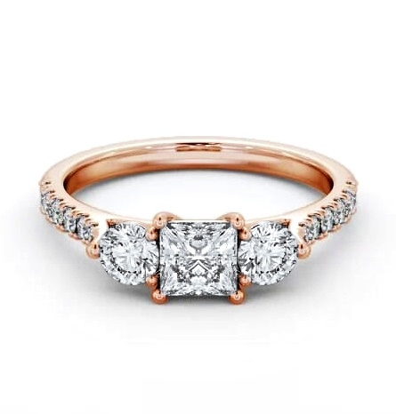 Three Stone Princess and Round Ring 18K Rose Gold with Side Stones TH92_RG_THUMB1