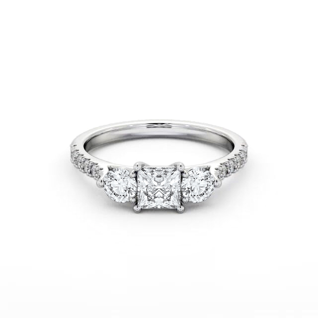 Three Stone Princess Diamond Ring 18K White Gold - Elsie TH92_WG_HAND