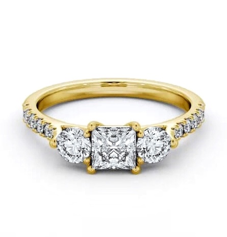 Three Stone Princess and Round Ring 18K Yellow Gold with Side Stones TH92_YG_THUMB2 