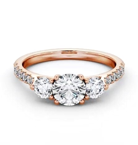 Three Stone Round Diamond Trilogy Ring 18K Rose Gold with Side Stones TH93_RG_THUMB1