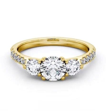 Three Stone Round Diamond Trilogy Ring 9K Yellow Gold with Side Stones TH93_YG_THUMB1
