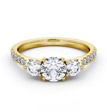 Three Stone Round Trilogy Ring 18K Yellow Gold with Side Stones TH93_YG_THUMB2 