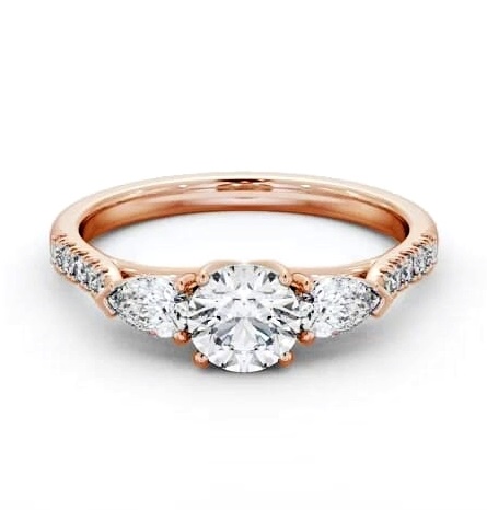 Three Stone Round and Pear Diamond Ring 18K Rose Gold with Side Stones TH94_RG_THUMB1