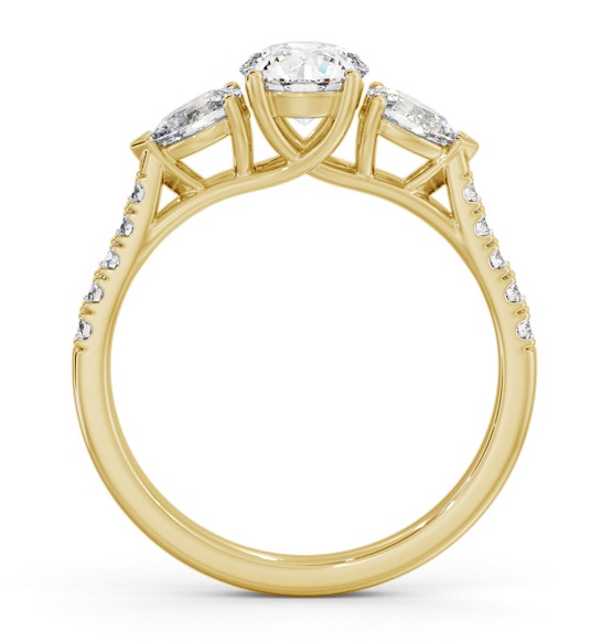 Three Stone Round and Pear Diamond Ring 9K Yellow Gold with Side Stones TH94_YG_THUMB1