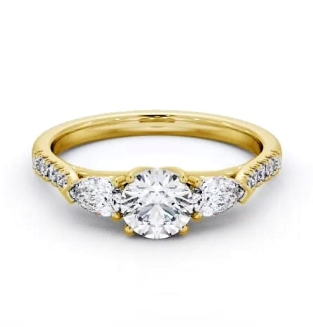 Three Stone Round and Pear Ring 18K Yellow Gold with Side Stones TH94_YG_THUMB2 