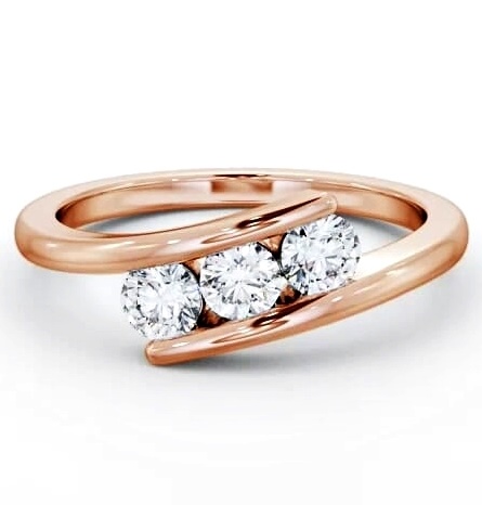 Three Stone Round Diamond Offset Band Ring 9K Rose Gold TH95_RG_THUMB2 