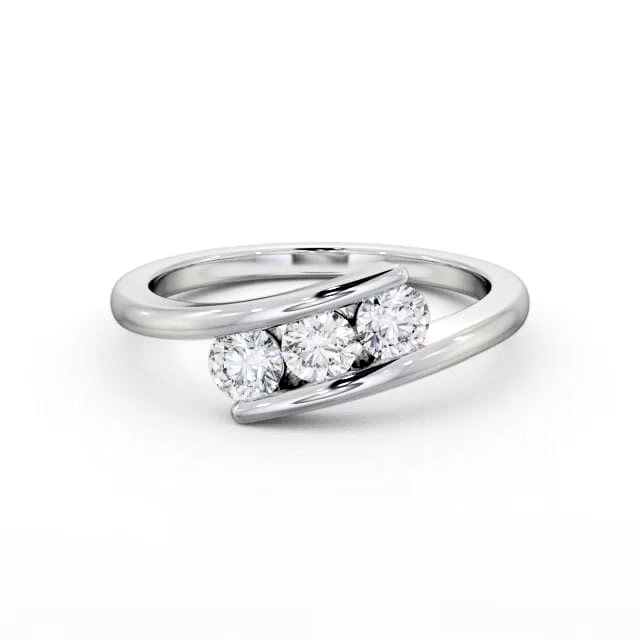 Three Stone Round Diamond Ring 18K White Gold - Camber TH95_WG_HAND
