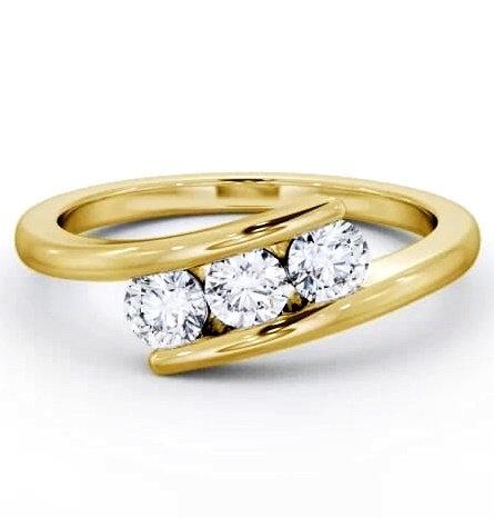 Three Stone Round Diamond Offset Band Ring 18K Yellow Gold TH95_YG_THUMB1