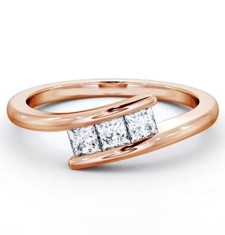 Three Stone Princess Diamond Offset Band Ring 9K Rose Gold TH96_RG_THUMB1