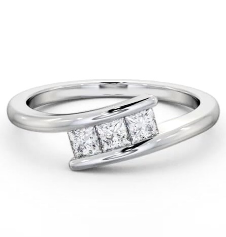 Three Stone Princess Diamond Offset Band Ring Platinum TH96_WG_THUMB2 