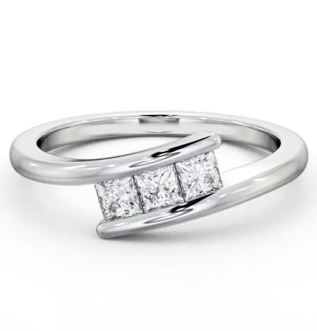 Three Stone Princess Diamond Offset Band Ring 18K White Gold TH96_WG_THUMB2 
