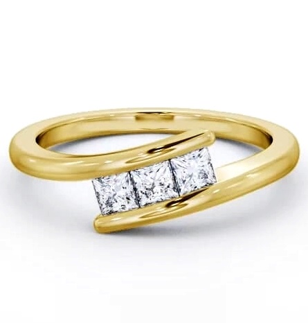 Three Stone Princess Diamond Offset Band Ring 18K Yellow Gold TH96_YG_THUMB1