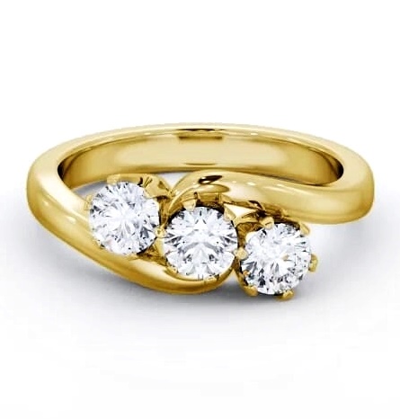 Three Stone Round Diamond Unique Setting Ring 18K Yellow Gold TH97_YG_THUMB1
