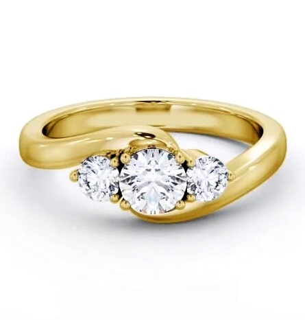 Three Stone Round Diamond Sweeping Band Ring 18K Yellow Gold TH98_YG_THUMB1