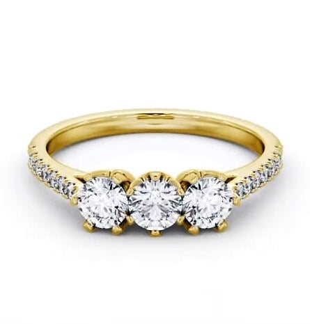 Three Stone Round Trilogy Ring 18K Yellow Gold with Side Stones TH99_YG_THUMB1