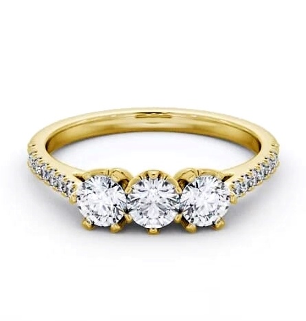 Three Stone Round Trilogy Ring 18K Yellow Gold with Side Stones TH99_YG_THUMB2 