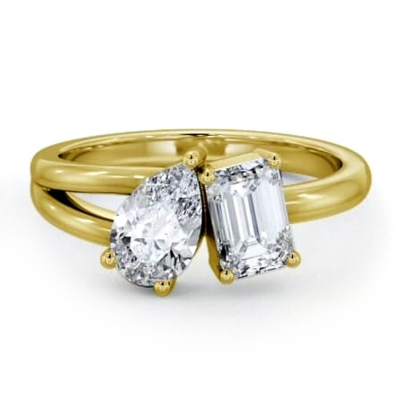 Toi et Moi Emerald and Pear Diamond Ring Set in 18K Yellow Gold tw5_yg_thumb2 